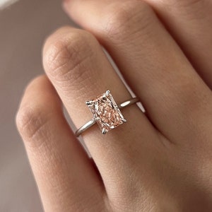 2 Carat Elongated Radiant Fancy Intense Pink Lab Grown Diamond Ring / Baby Pink Diamond   / Light Pink Diamond Engagement Ring