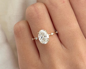 2 karaat ovale Lab Grown Diamond Ring / 2 CT ovale diamant dunne verlovingsring / sierlijke ring / 14k goud goud langwerpige ovale diamant / VS1 F