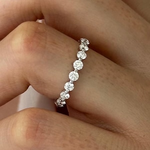 1.5 Carat Lab Grown Diamond FULL Eternity Band in 14K White Gold / Floating Diamonds Wedding Band / 2.7mm Dainty Stackable Diamond Band