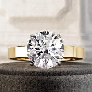 3 Carat Round Brilliant Lab Grown CVD Diamond E VS1 Thick Band Engagement Ring / 3MM Cigar Band Two Tone Ring / Wide Band / Solitaire Ring