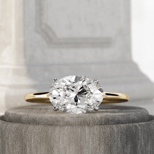 2 Carat Oval Lab Grown Diamond East West Engagement Ring / Two Tone Solitaire Ring / Oval Cut Lab Diamond Solitaire Ring / Cathedral Ring