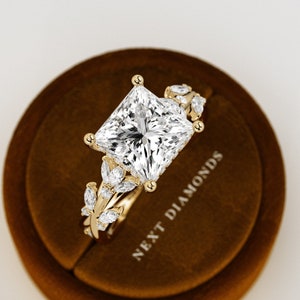 3 Carat Princess Cut Lab Grown Diamond Nature Inspired Engagement Ring / Twig Diamond Ring / 14k Gold Nature Branch Ring / Unique Leaf Ring