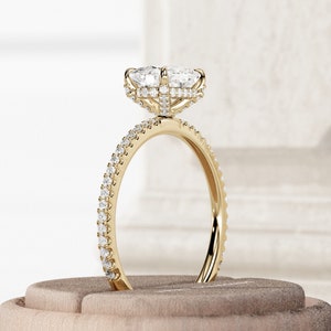 East West Engagement Ring / 1 Carat Elongated Cushion Lab Grown Diamond Ring / Yellow Gold / IGI Certified / 1 Lab Diamond Diamond /