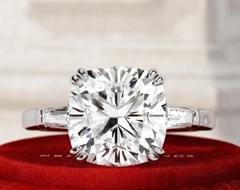 5 Carat Cushion Diamond Ring / 5 CT Cushion Lab Grown Diamond VS1-F IGI Certified / Baguette Diamonds / White Gold Cushion Cut Lab Diamond