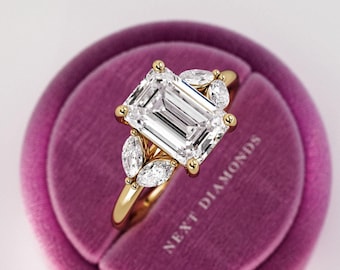 2.5 Carat Emerald Cut Lab Grown Diamond Engagement Ring / E VVS2 CVD Diamond IGI Certified / Three Stone Ring / Nature Inspire Proposal Ring