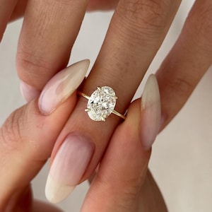 2 Carat Oval Lab Grown Diamond Thin Engagement Ring / Dainty 1.3MM Minimalist Proposal Ring in 14k Yellow Gold / E VVS2 IGI Certified