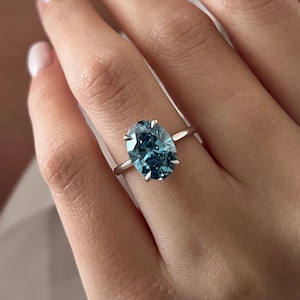 3 Karat Oval Fancy Vivid Blue Diamant Verlobungsring / Blauer Labor Diamant / Vivid Blue Lab Diamant Solitär Ring / Einzigartiger Ring