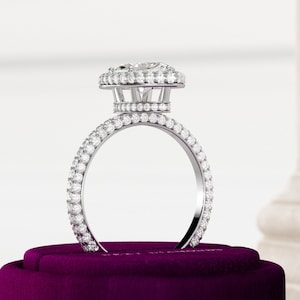 Iced out Diamond Engagement Ring / 2.7 CTW Lab Grown Diamond Marquise Cut Halo Ring / Double Edge Halo & Hidden Halo and 3D Pave Set Ring