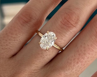 PAVE PRONGS 2 Carat Oval E VVS2 Lab Grown Diamond Engagement Ring / 14k Yellow Gold 4 Prong Lab Diamond Proposal Ring / 18k Gold 2ct Ring