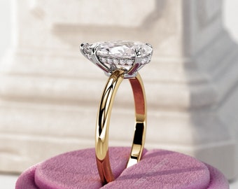 2 Carat Pear Cut Lab Grown Diamond Low Setting Profile Engagement Ring / Hidden Halo Diamond Ring / 2ct Tear Shape Two Tone Ring / E VS1
