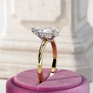 2 Carat Pear Cut Lab Grown Diamond Low Setting Profile Engagement Ring / Hidden Halo Diamond Ring / 2ct Tear Shape Two Tone Ring / E VS1