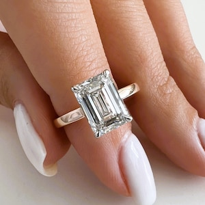 2 Carat Emerald Cut E VVS2 Lab Grown Diamond Hidden Halo Engagement Ring / Flush Fit High Set Proposal Ring / 14k Rose Gold Two Tone Ring