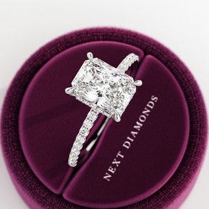 2 Carat Radiant Cut Lab Grown Diamond Hidden Halo Engagement Ring / Pave Engagement Ring in 14k White Gold / Radiant Diamond Ring / F VS1