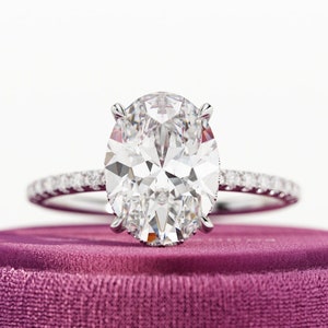 3 Carat Oval Lab Grown Diamond Ring / 14k White Gold Oval Hidden Halo Diamond Ring / Platinum Oval Ring / 3 CT Oval Diamond E VVS2 IGI Cert