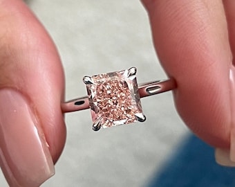 2 Carat Radiant Fancy Intense Pink Lab Grown Diamond Ring / One of a Kind Baby Pink  Solitaire Ring / Pink Diamond Engagement Ring