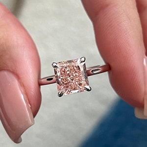 2 Carat Radiant Fancy Intense Pink Lab Grown Diamond Ring / One of a Kind Baby Pink  Solitaire Ring / Pink Diamond Engagement Ring