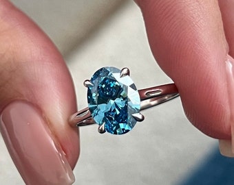2 karaat ovale fancy levendige blauwe diamanten verlovingsring / Blue Lab Grown Diamond / ovale blauwe diamanten verlovingsring / IGI gecertificeerde diamant