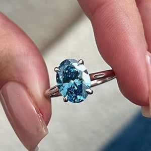 2 Carat Oval Fancy Vivid Blue Diamond Engagement Ring / Blue Lab Grown Diamond / Oval Blue Diamond Engagement Ring / IGI Certified Diamond