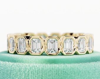 2 Carat Emerald Cut Eternity Band / 14k Gold Bezel Set Eternity Ring / Unique Art Deco Eternity Band / Yellow Gold Special Full Eternity