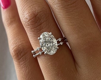 2.5 Carat Oval Lab Grown Diamond Bridal Set / Thin Engagement Ring / White Gold Dainty Engagement Ring Set / VS1 F Elongated Oval Diamond