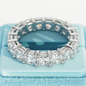 5 Carat Cushion Cut Lab Grown Diamond Eternity Band / Full Eternity Ring / Shared Prongs Open Basket Diamond Band in 14k White Gold