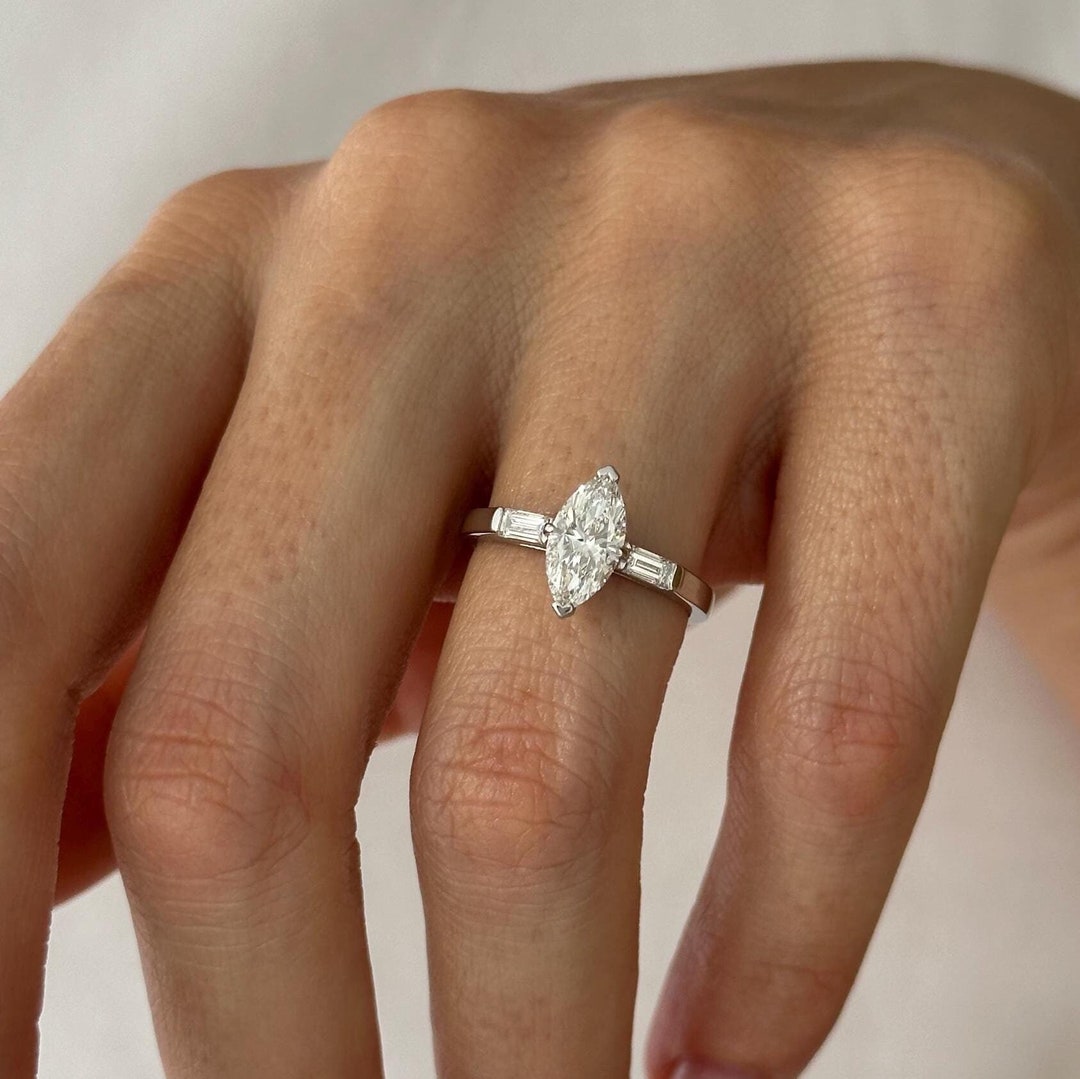 1 Carat Marquise E VS1 Lab Grown Diamond Three Stone Ring