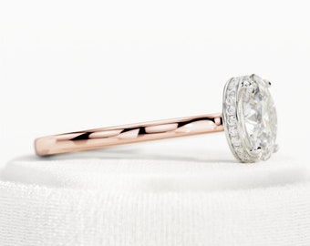 Oval Cut Engagement Ring / 1 Carat Oval Lab Grown Diamond Ring / Rose Gold / Hidden Halo / Two Tone / 1 CT Oval CVD Diamond / Bridal Ring