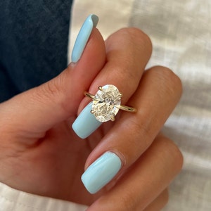 3.5 Carat Oval Cut Lab Grown Diamond Ring / VS1-F / Yellow Gold Minimalist Proposal Ring / Thin Oval Ring / Minimal Dainty Ring