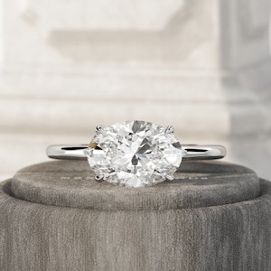 2 Carat Oval Lab Grown Diamond East West Engagement Ring / Two Tone ...