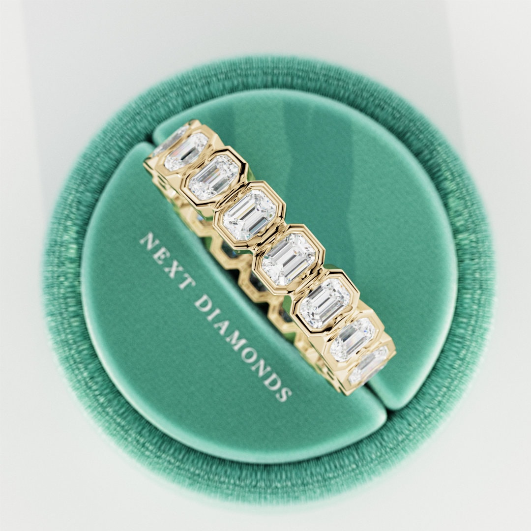 2 Carat Emerald Cut Eternity Band / 14k Gold Bezel Set Eternity Ring ...