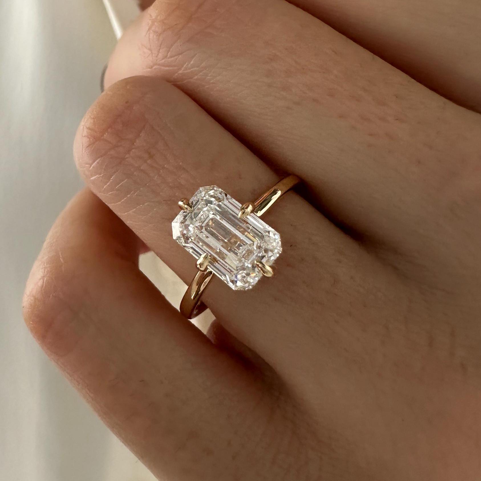 3 Carat Emerald Cut Lab Grown Diamond Kite Set Engagement Ring / Hidden ...