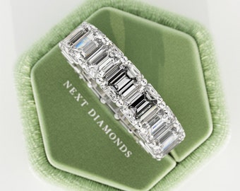 8 Carat Emerald Cut Lab Grown Diamond Eternity Band / Emerald Diamond Wedding Band / Shared Prong Eternity / VVS2/F Lab Diamonds / Platinum