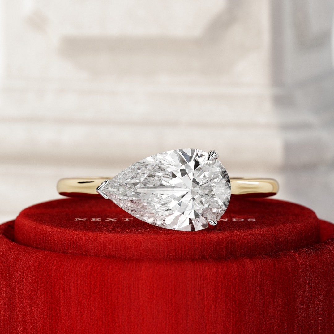 2 Carat Pear Cut Diamond East West Engagement Ring / Pear Lab Etsy