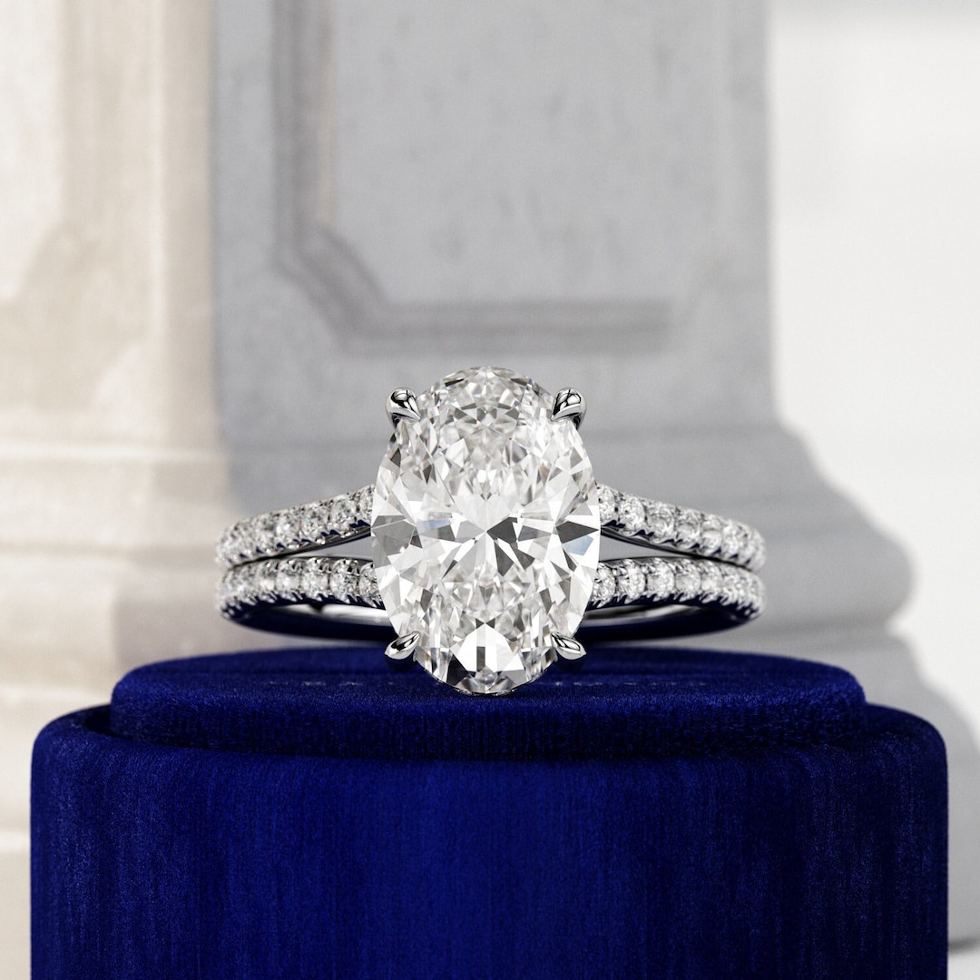 3 Carat Oval Split Shank Lab Grown Diamond Engagement Ring / Hidden ...