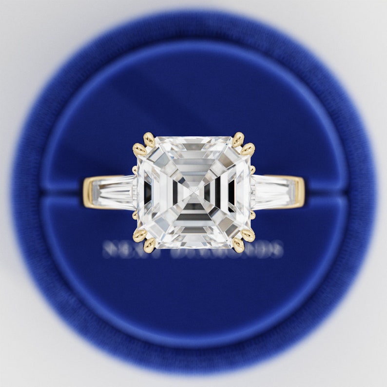 4 Carat Asscher Cut Lab Grown Diamond Ring / Asscher Cut Diamond Ring / Three Stone Ring / Three Stone Engagement Ring / 4 Carat Diamond image 6