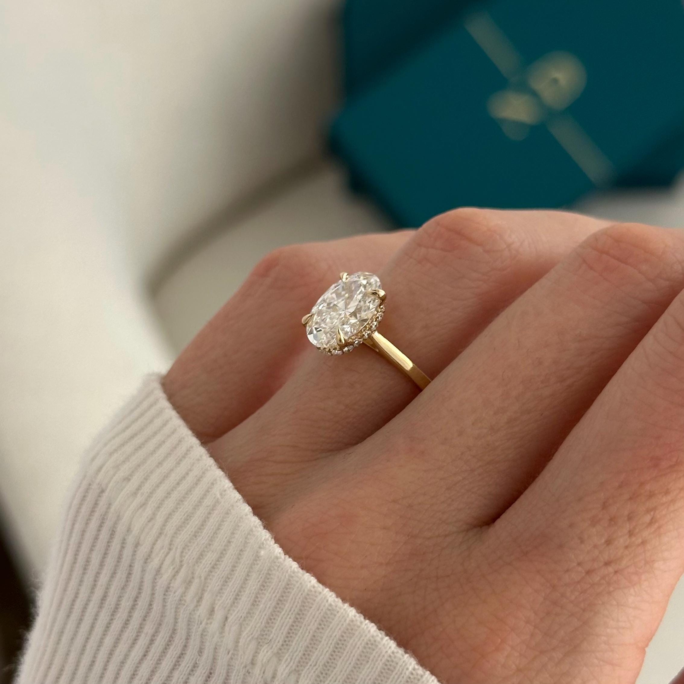 2.5 Carat E VVS2 Oval Lab Grown Diamond Hidden Halo Engagement
