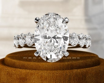 5 Carat Oval Lab Grown Diamond Engagement Ring / 7.2 CTW CVD Diamond Ring / White Gold Classic Wedding Ring / Luxury Diamond Ring / U Shape
