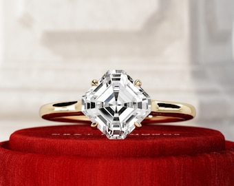 2 Carat Asscher Cut Engagement Ring / Asscher Cut Lab Grown Diamond Ring / Cathedral Solitaire Ring / Yellow Gold Ring / Dainty Bridal Ring