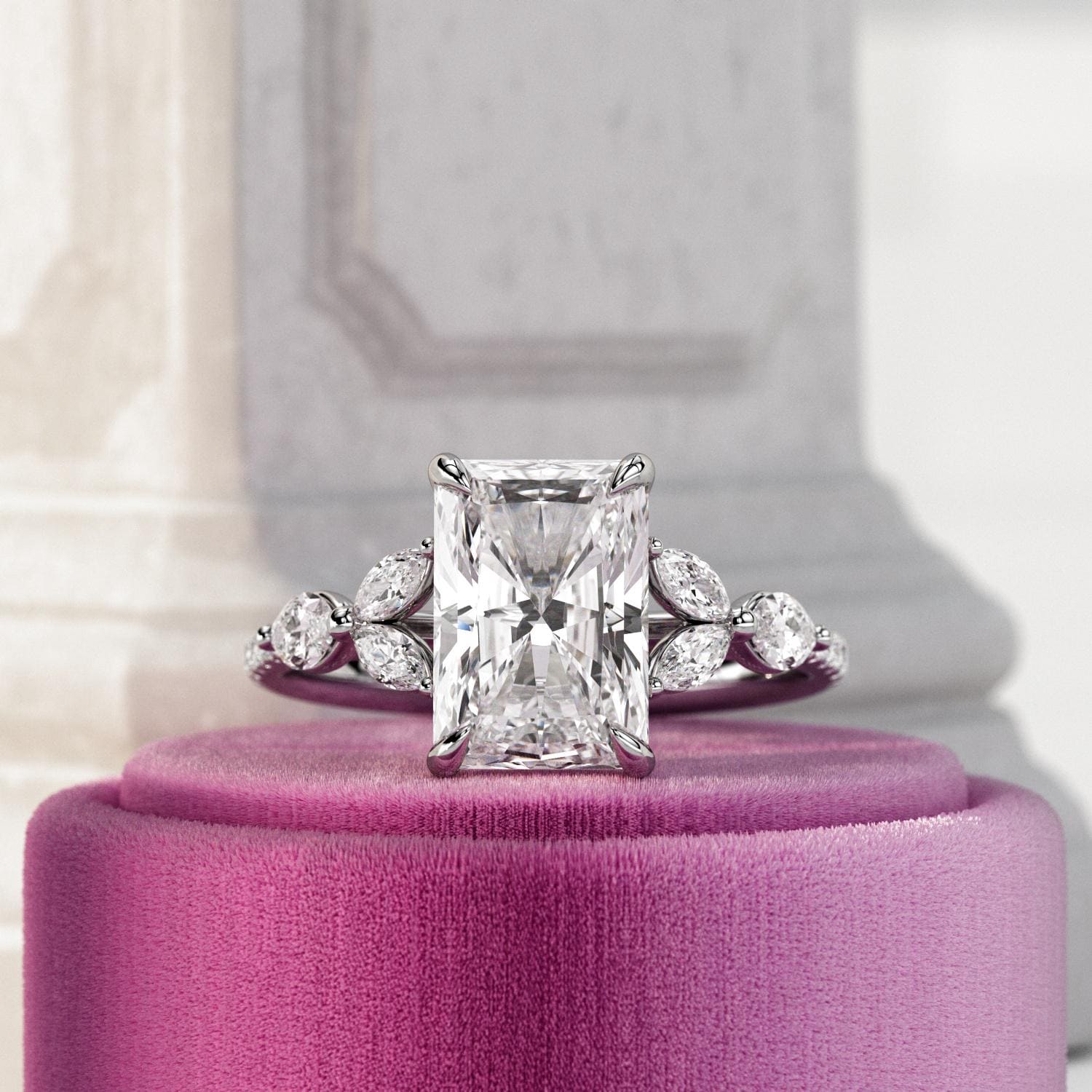 3 Carat Radiant Cut Lab Grown Diamond Twig and Leaf Proposal Ring