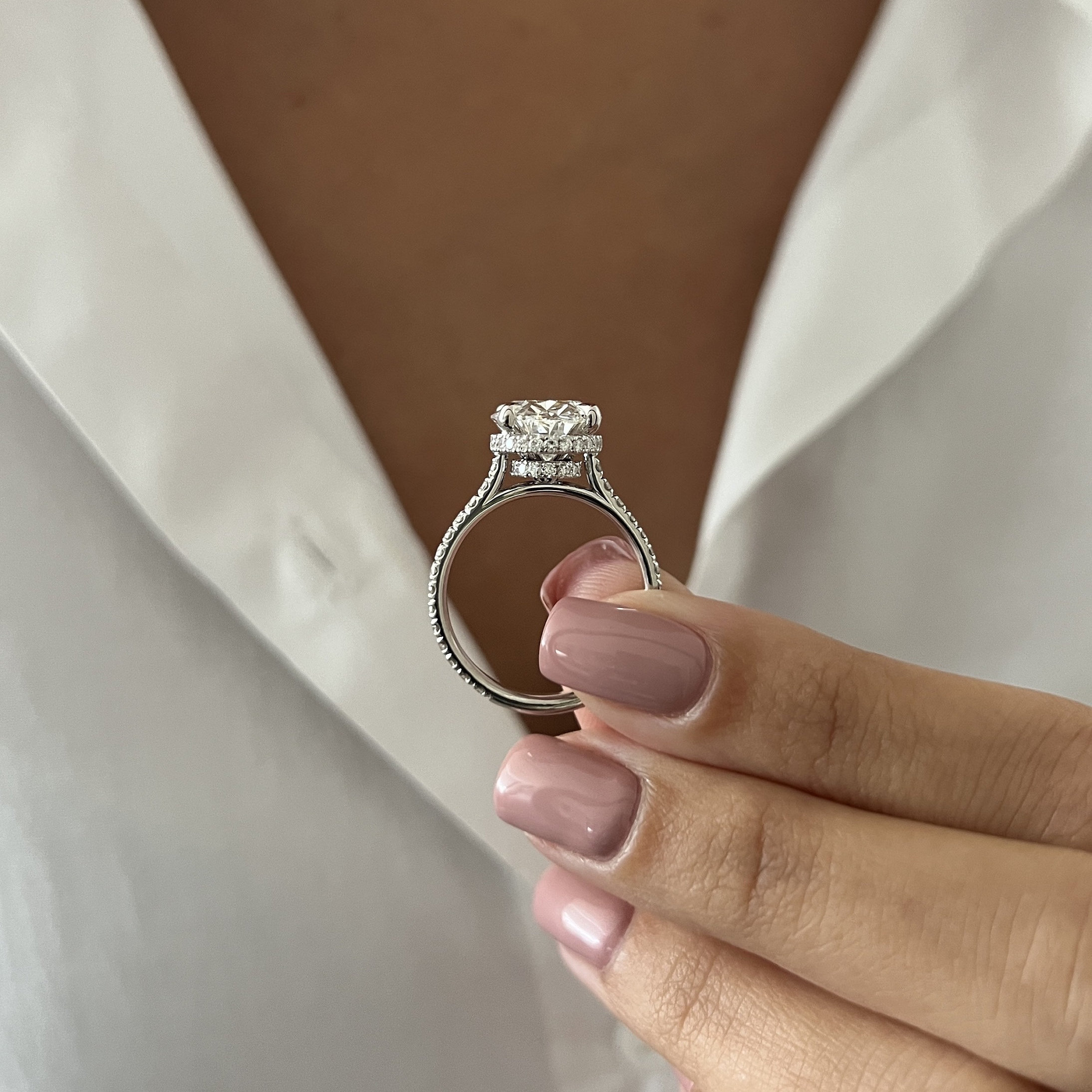 5 Carat Oval E VVS2 Lab Grown Diamond Engagement Ring / Double Hidden Halo Pave Engagement Ring / White Gold High Set One of a Kind Ring