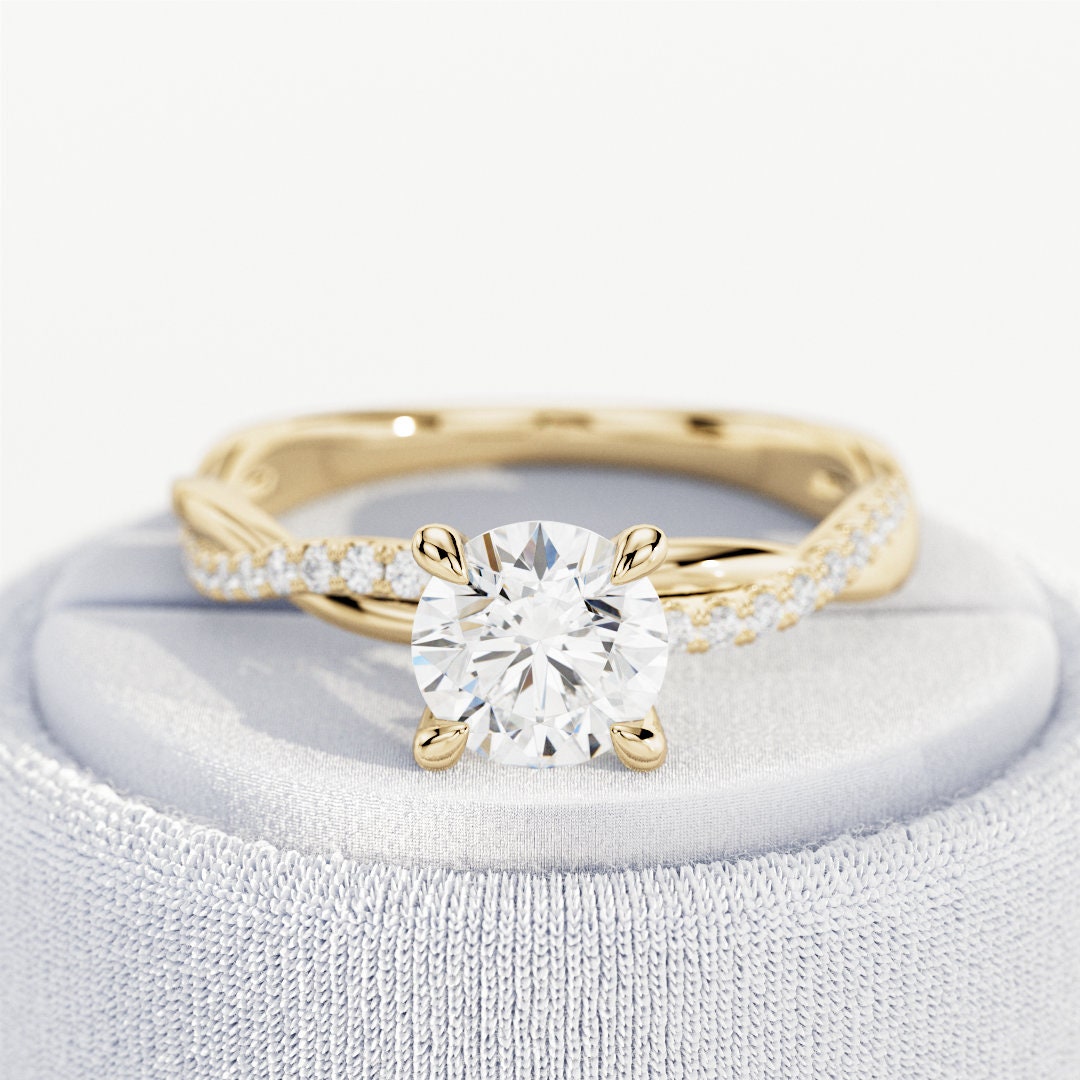1 Carat E VVS2 Lab Grown Diamond Vain Engagement Ring / Twisted Ring / 14k Yellow Gold Braided Proposal Ring / Twisted Rope Ring