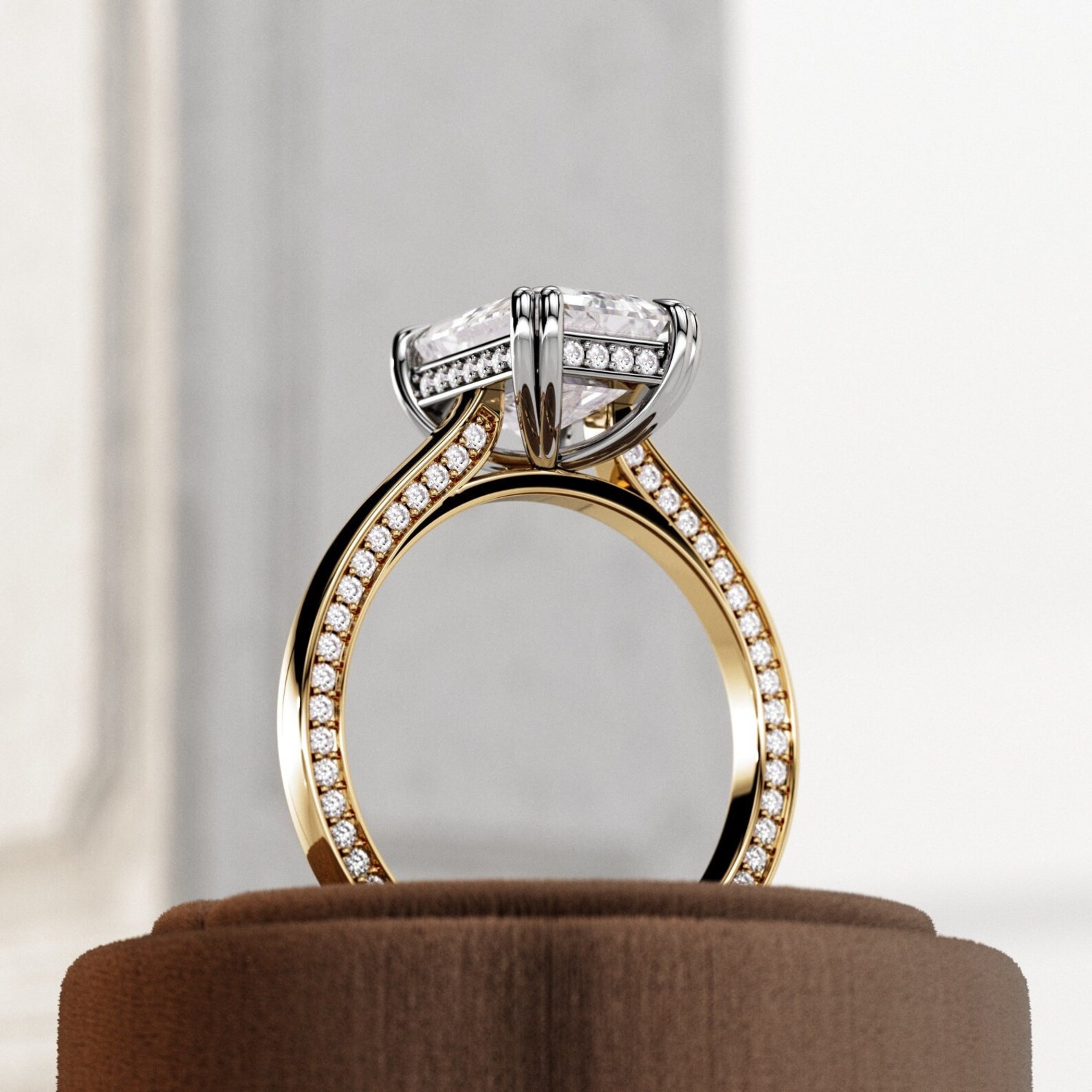 3 Carat Emerald Cut Lab Grown Diamond Hidden Halo Engagement Ring ...