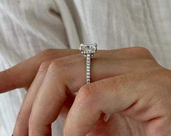 3 Carat Princess Cut F VVS2 Lab Grown Diamond Ring / Double Hidden Halo High Set Engagement Ring / Unique White Gold Cathedral Ring