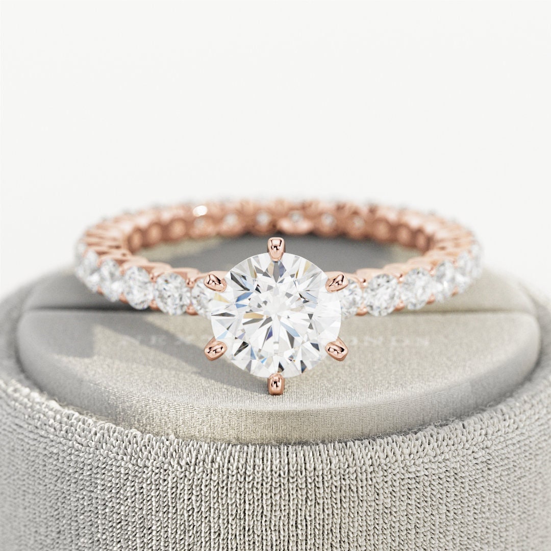 2.2TCW Lab Grown Diamond Engagement Ring / 14k 18k Rose Gold Vintage Ring / Eternity Engagement Ring / 6 Prong Peg Head Diamond Ring