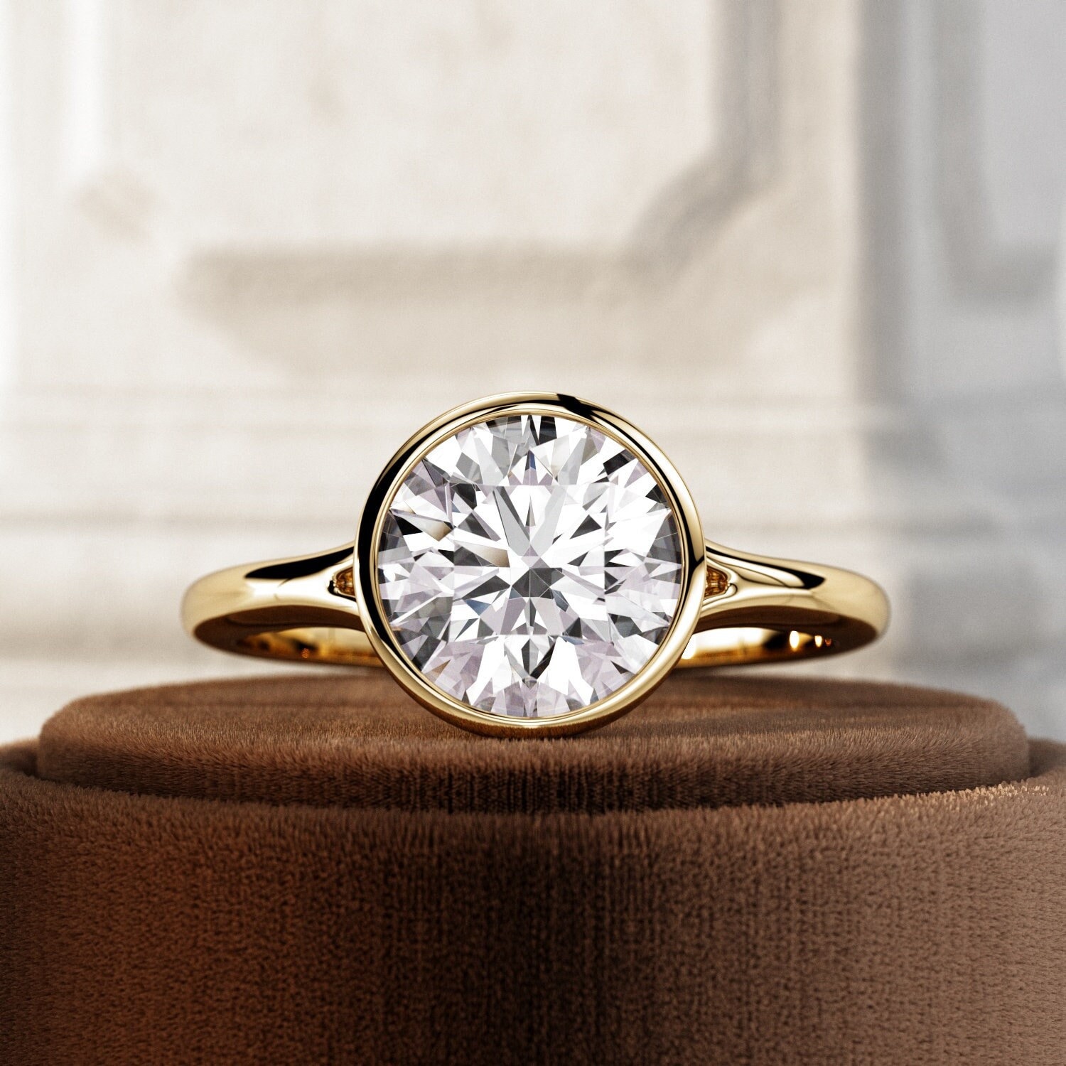 2 Carat Round Brilliant Lab Grown Diamond Solitaire Ring / Yellow