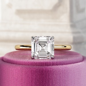 2 Carat Asscher Cut Lab Grown Diamond Solitaire Ring / Low profile Setting CVD Diamond Ring / Dainty Proposal Ring /  Square Emerald Ring