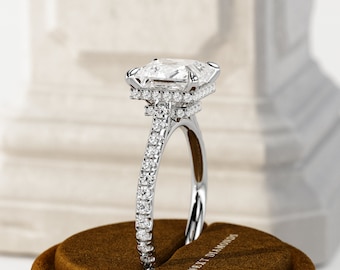 3 Carat Princess Cut E VVS2 Lab Grown Diamond Ring / Double Hidden Halo Pave Engagement Ring / Cathedral High Set Unique 18K White Gold Ring