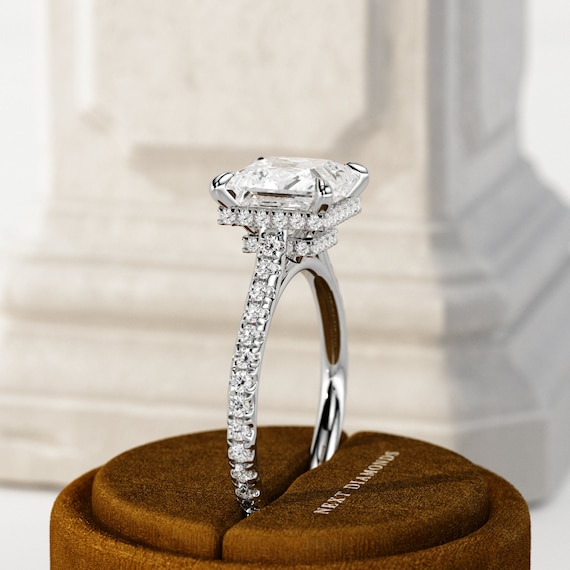 3 Carat Princess Cut Lab Grown Diamond Ring Double Hidden Halo Pave Engagement Ring Cathedral High Set Wedding Ring High Set CVD Ring Etsy Canada