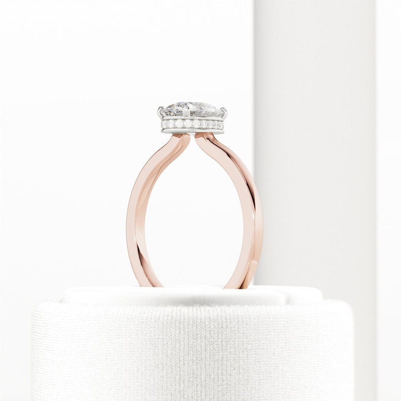 Oval Cut Engagement Ring / 1 Carat Oval Lab Grown Diamond Ring / Rose Gold / Hidden Halo / Two Tone / 1 CT Oval CVD Diamond / Bridal Ring image 4