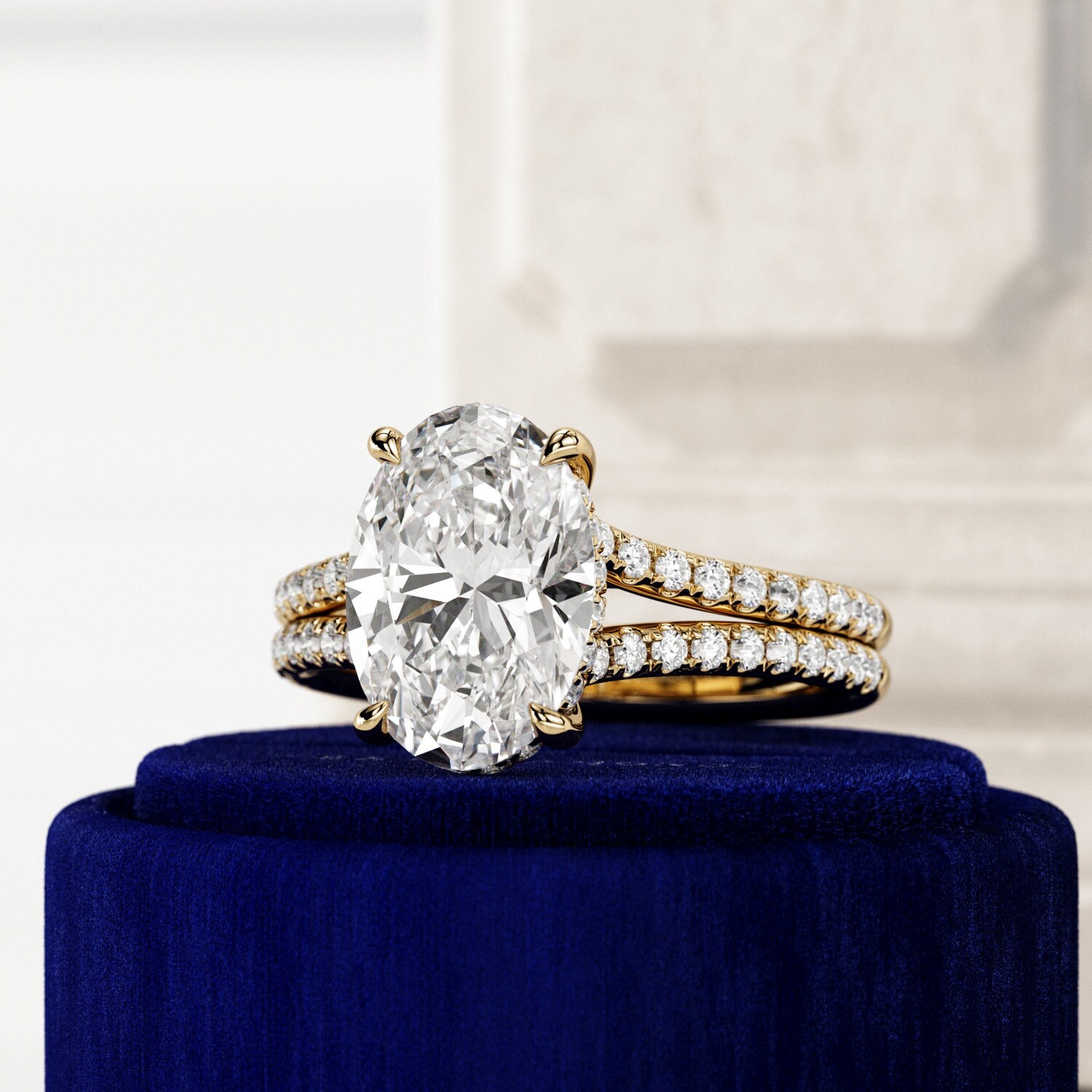3 Carat Oval Split Shank Lab Grown Diamond Engagement Ring / Hidden ...